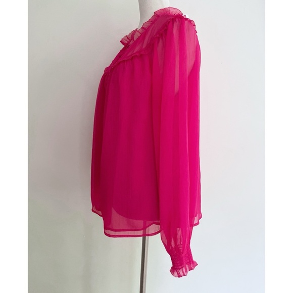 NWT Ann Taylor Barbie Pink Ruffle Shirred Yoke Button Casual Work Office Blouse‌ - Picture 5 of 8
